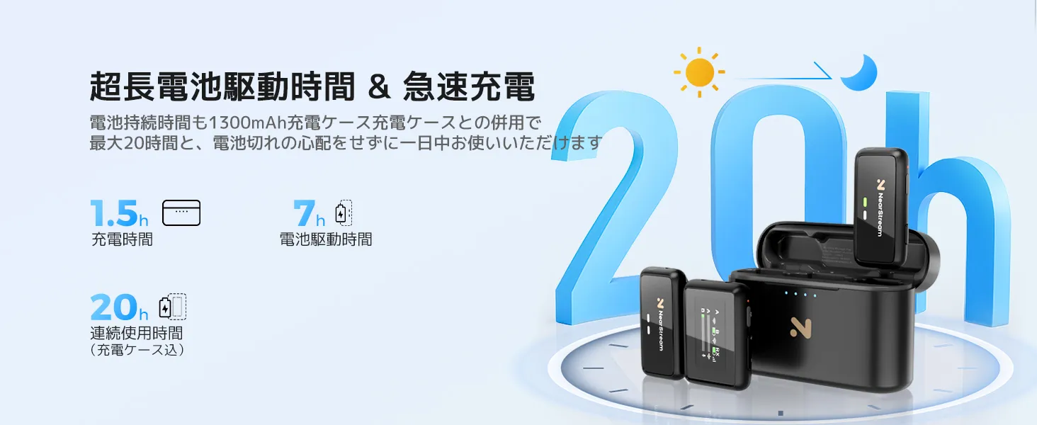 最大20時間のバッテリー持続時間