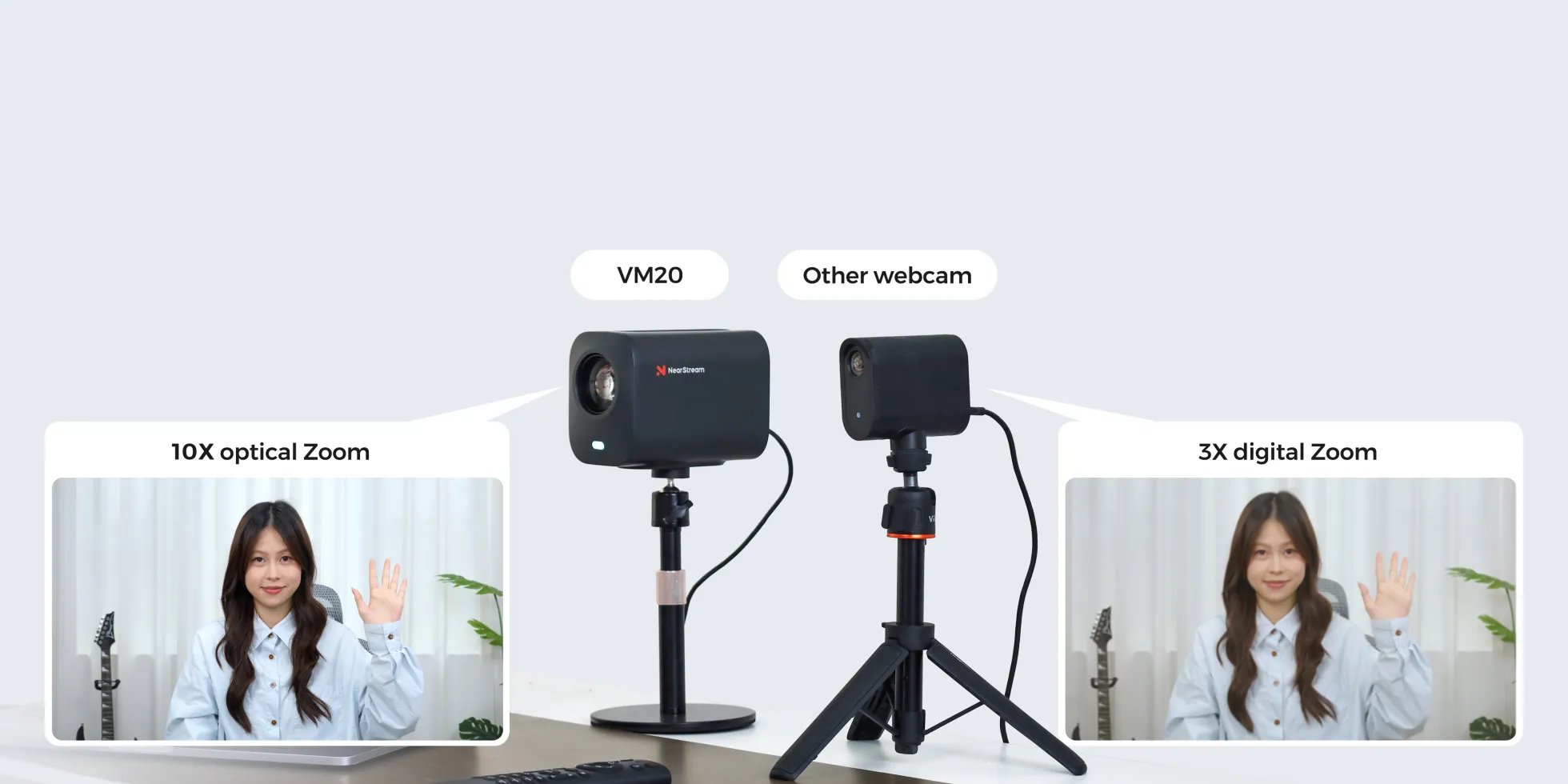 NearStream VM20 4K streaming camera's optical zoom compare to other webcam's digital zoom